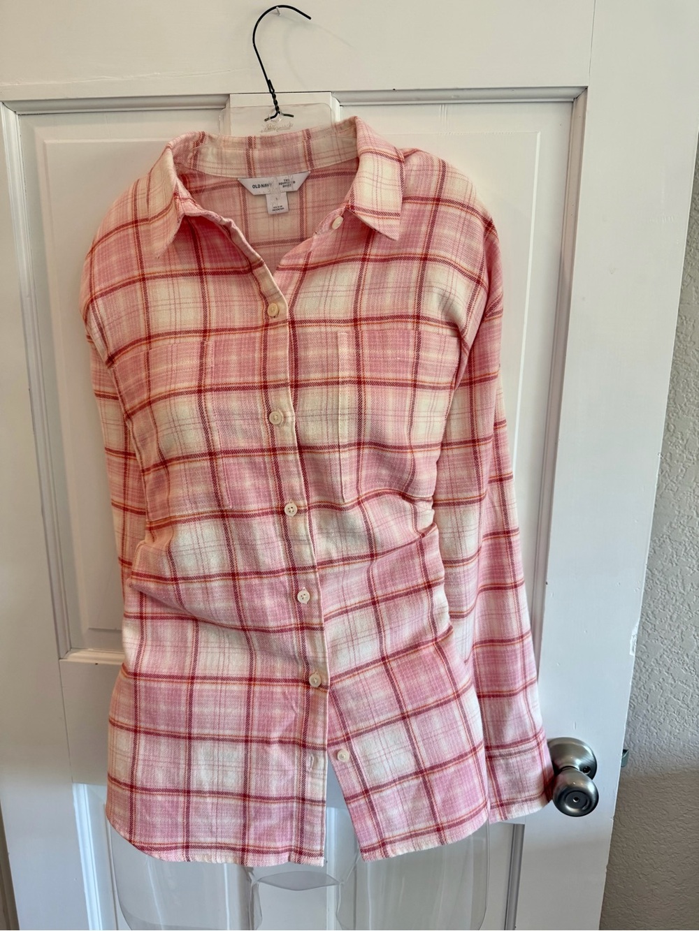 Old Navy Red and Pink Plaid Cotton flannel Top